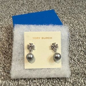 Tory Burch Silver Pearl Drop Earrings